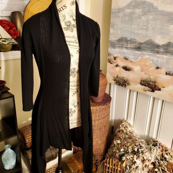 Kensar Classic Black Stylish Duster Cardigan Sz S - Picture 4 of 13